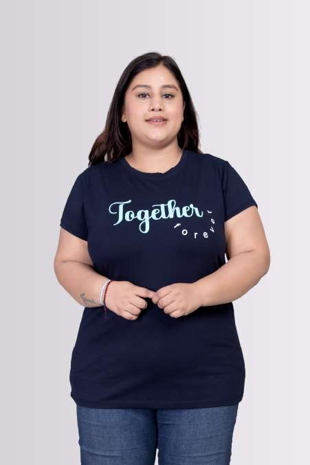 Together Forever Printed Round Neck Lycra T-shirts For Womens