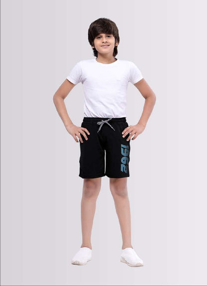 1962 Printed Black Color Polyester Lycra Shorts for Boys